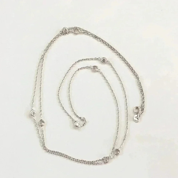 30” Rhodium Plated Solid 925 Sterling Silver CZ by the Yard Station Necklace - Picture 1 of 5